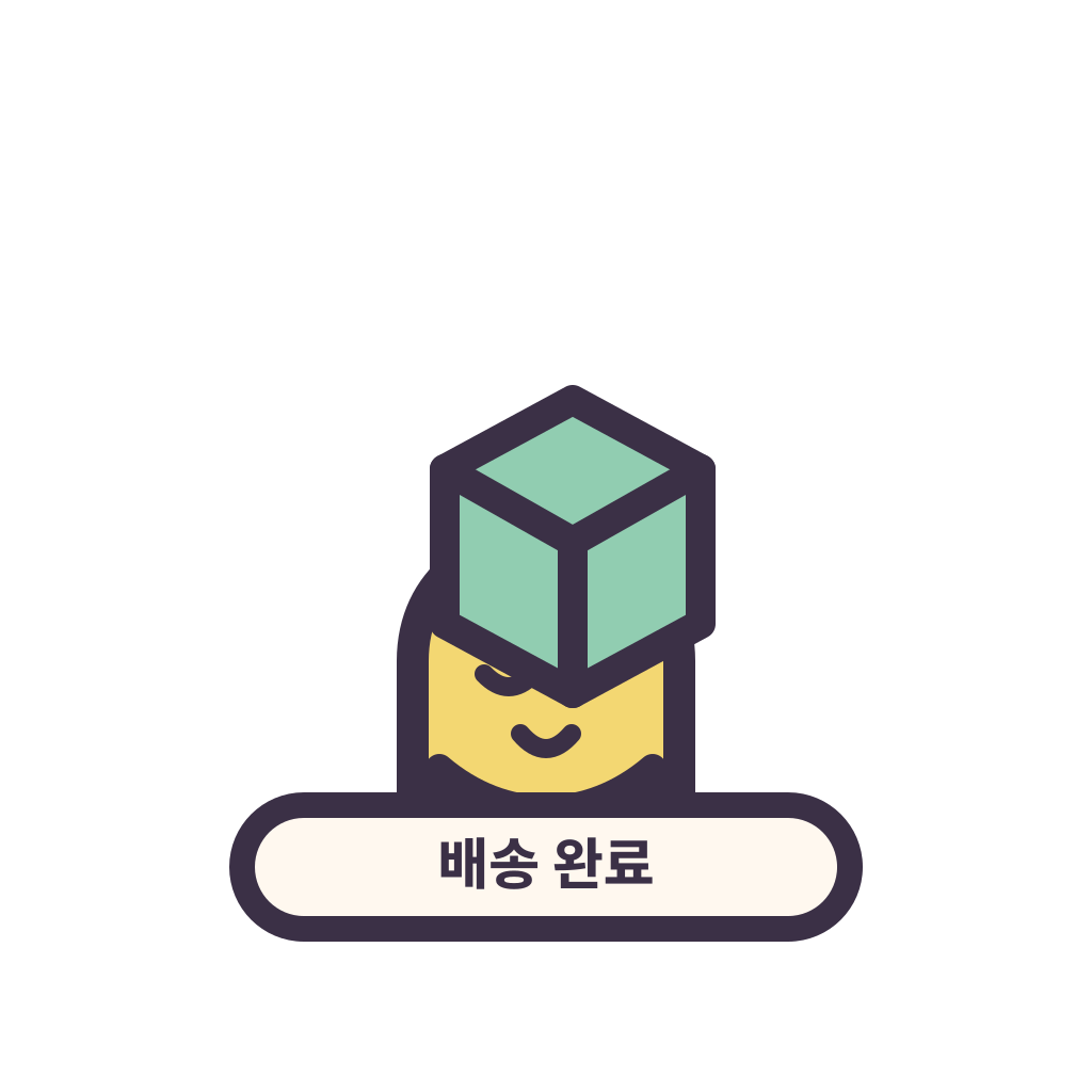 배송 완료 표지를 든 둥근 캐릭터 리라픽스 스티커